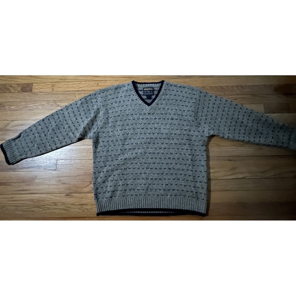 Vintage Woolrich Camel Tan & Navy V-Neck Wool Blend Sweater Men XL